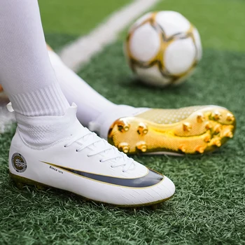 Alb Auriu Bărbați Ghete De Fotbal Copii Înaltă Glezna Fotbal Pantofi Femei Moale Groud Om De Fotbal Pantofi Botas De Futbol Șosete Pene