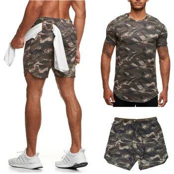 2020 tendință musculare sport bărbați frați de fitness costum din două piese bărbați cu mânecă scurtă, pantaloni scurți casual, respirabil cu uscare rapida haine