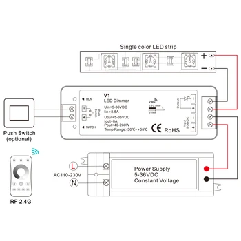 Max 288W 2.4 GHz LED Receptor fără fir controler cu led-uri pentru control unic de lumini de culoare banda de tensiune Constantă 1CH 8A DC5~36V