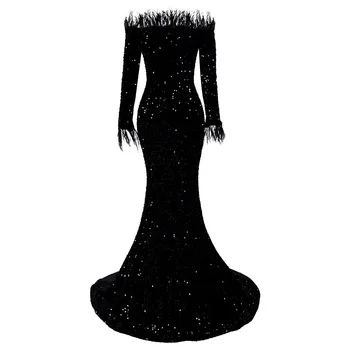 Halloween Vrăjitoare Negru Rochie De Cosplay, Costume Medievale Costum De Bal Mascat Paiete Negre Pene De Lux Rochii Maxi