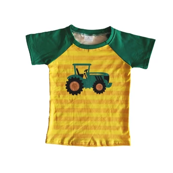 Boutique Baietel De Îmbrăcăminte Pentru Copii Cu Maneci Scurte T-Shirt Fierbinte Vând Fermă Camion Top Imprimat Cu Dungi