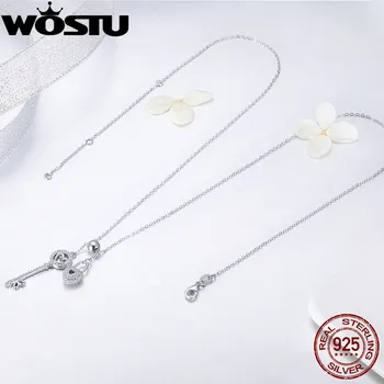 WOSTU Real Argint 925 Cheia de Blocare Inima Pandantiv Colier Pentru Femei Prietena Soția Brand de Bijuterii Cadou FIN290