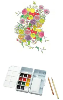 Kuretake Acuarelă Pictură Compact Box Set 12 Culori pentru Utilizarea în aer liber Schita