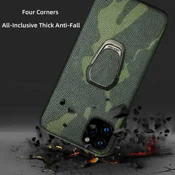Piele naturala Inel suport Magnetic de caz pentru Iphone 11 pro max xs 7 8plus Camuflaj Verde acoperă pentru iphone 12 pro max Fundas