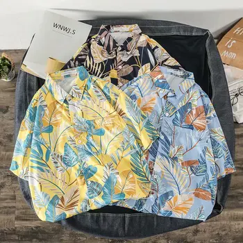 Mens de Camasa Hawaiiana de sex Masculin Casual Florale Frunze Imprimate Plaja Tricouri Maneca Scurta Brand de Îmbrăcăminte Transport Gratuit Dimensiunea Asia M-3XL