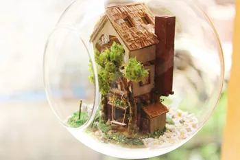 DIY Minge de Sticlă Casa Papusa Model Kituri de constructie din Lemn Mini Manual in Miniatura Păpuși Jucărie de Ziua de nastere Cadou de Crăciun