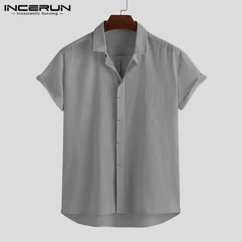 Barbati Maneca Scurta Tricou Bumbac Culoare Solidă Butonul Topuri Om Casual Henley Shirt 2021 Vara Rever Bluză Pentru bărbați INCERUN