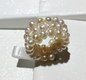 Farmec Bijuterii Femei 3 Fire Inel cu perla naturala 2x4mm Lumina violet baroc pearl handmade inele reglabile dimensiune adevarata perla cadou