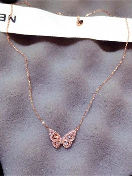 Ins Vânzare Fierbinte Nou Sosiți Zirconia Colier de Fluture Farmec Bling CZ Aur Rose Butterfly Bijoux Bijuterii Pandantiv pentru Femei Fata