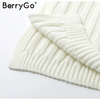BerryGo alb Elegant tricotate femei rochie de gât de sex feminin toamna pulover scurt rochii Casual de vacanta doamnelor iarna vestidos