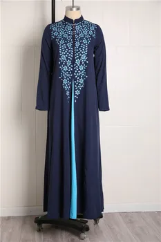 Plus Dimensiune S-5XL Musulman Abaya Rochii de Fals Două Piese Femei Hijab Rochie de Stand Guler Aplicatiile de Imprimare Florale halat de Haine Islamice