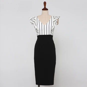 Femei de moda de vară elegant v-gât rochie de înaltă calitate nouă sosire temperamentale stil de lucru mozaic vintage rochie de creion