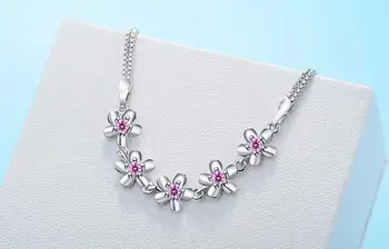 De moda de Argint 925 flori de Cires de Link-ul Lanț Femei Bratara Floare cu Cristal CZ Bijuterii de Mireasa Cadou de Ziua Mamei