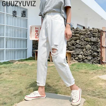 GUUZYUVIZ Blugi Rupti Pentru Femei Doamnelor Plus Dimensiune Denim Pantaloni cu Talia Inalta Balck Pantaloni Ține Casual coreean Blugi Femei