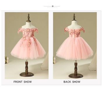 Glizt Shoulderless prima împărtășanie rochii pentru fete Vestido Daminha Casamento de Lux Rochie de Bal Roz de Organza Rochii Fete cu Flori