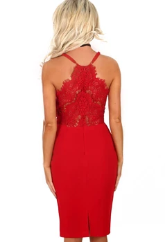 Sexy Backless roșu dantelă rochie de vara femei vintage Curea de Spaghete V gât Ștreangul rochie Mini bodycon elegant club de Noapte haine HL