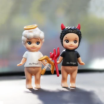 Desene animate Drăguț Înger cu Devil Doll Tort Decor Masina Decor Cupidon Înger Diavolul Statuie Papusa Decor Model Decor Elf Jucarie Cadou
