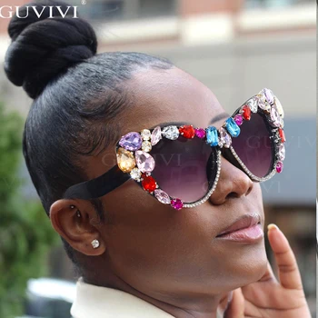 Vintage Ochi de Pisică Diamond ochelari de Soare pentru Femei Brand de Lux de Designer Pietre Colorate ochelari de Soare Retro Ochelari de Nuante UV400 Oculos