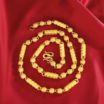 Rafinat Geometrice cu Margele Colier Aur 14K Solid Margele Buddha Bărbați Coliere Niciun Lanț pentru Om Cadouri Bijuterii Fine