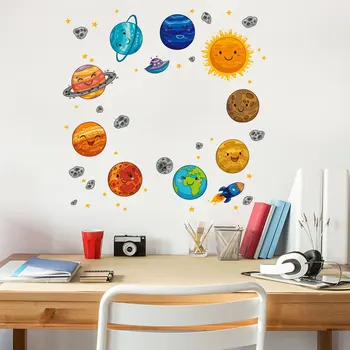 Sistemul Solar Planet Desene animate Autocolante de Perete pentru Camera Copiilor Decor Set de 5 Bucati Pepinieră, Dormitor Copii Model pentru acasă