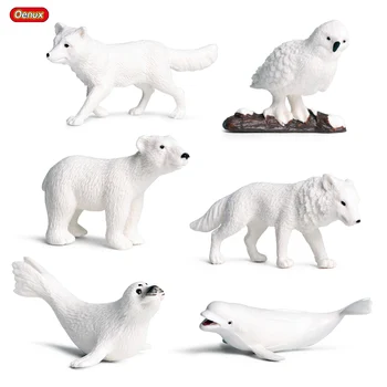 Oenux Original 6PCS Mini Animale Arctice Model în Miniatură PVC Urs Polar Sigiliu Ocean Animale Figurine Jucarie Copii Cadou de Crăciun