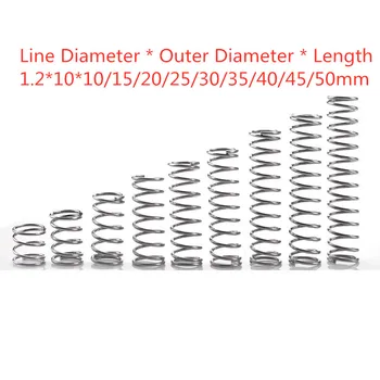 10buc 304 din oțel inoxidabil presiune a arcului spring scurt arc de compresiune Sârmă cu diametrul de 1.2* diametru exterior 10* lungime 10-50