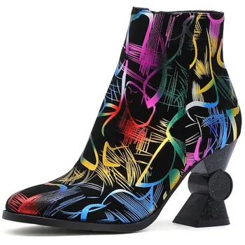 DORATASIA Brand de Înaltă Ciudat Tocuri Glezna Pantofi de Moda Rochie de Cizme de Toamna pentru Femei Nou, Unic, plin de culoare de Imprimare Petrecere Cizme