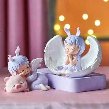 Nodic Înger Drăguț Copil Figurine Zână Grădină Miniaturi Rășină Ornamente Decoratiuni De Anul Nou 2021 Camera De Zi De Decorare