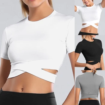 2020 Respirabil Femei Yoga Tricouri O Solidă Gât De Funcționare Tricouri Maneca Scurta Sexy Topuri De Sport Sală De Sport Slim Topuri