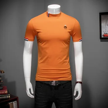 Toamna Tricou Alb 5XL 2019 Nou Designer de Modă pentru Bărbați T-shirt 4XL Jumătate Guler Maneci Scurte Haine Elegante #504