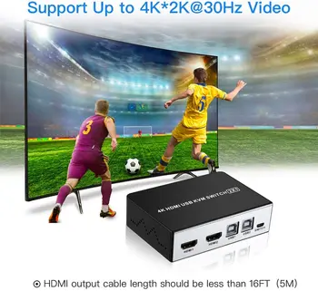 4K HDMI USB Switch KVM 2 Porturi HDMI KVM Selector pentru 2 calculatoare Schimbul 1 Monitor HD și 4 Dispozitive USB, Suport tastatură fără fir