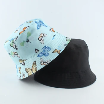 2020 Noua Moda Femei Fluture De Imprimare Pescar Pălărie Panama Reversibile Găleată Pălării Hip Hop De Pescuit Capac