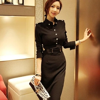 Femei rochie de Toamna profesionale Noi slim negru cu mâneci lungi temperament de bază rochie de femei