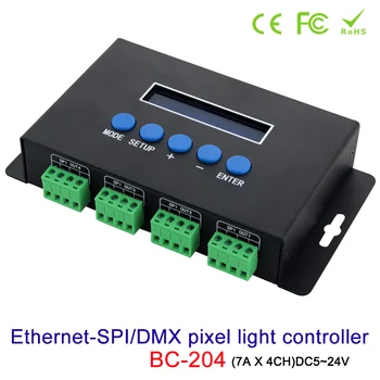 Artnet Ethernet pentru a SPI/DMX pixel led controller BC-204 DC5V~24V Curent de ieșire 7Ax4CH; fabrica de software cu V1/V2 versiune