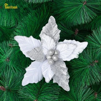 Teellook 5pcs dublu alb tesatura florale de Craciun pomul de Crăciun ghirlanda decor rattan