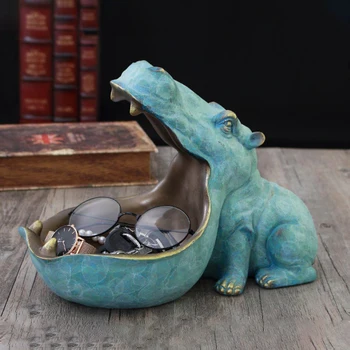 22cm Rășină Hipopotam Figurine Breloc Decor de birou Accesorii pentru Casa Prispa de Control de la Distanță de Stocare de Animale Ornament Cadou