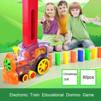 Domino Tren Masina 80buc / Set Copii Sunetul Lumina Clădire din Cărămidă Puzzle Colorate Domino Joc de Blocuri Jucarii Cadou Amuzant Pentru Băieți și Fete