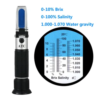 2 În 1 Brix și de Salinitate Refractometru, 0-10% Brix / 0- Salinitate / 1.000-De 1,070 Greutate Specifică ATC Calitatea Apei Detector