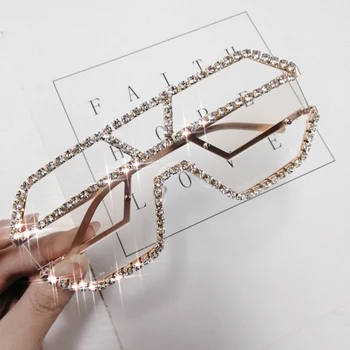 Moda Supradimensionate Piața Diamant ochelari de Soare pentru Femei Brand de Lux de Designer dintr-O bucata Ochelari de Metal Stras Ochelari oculos