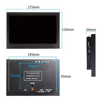 Monitor 7 Inch monitor LCD Full HD 1024x600 monitor Portabil Intrare AV/VGA/HDMI/BNC Negru Coajă de Metal pentru PS3/xbox PC