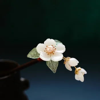 Noi Clasică Înflorit Flori Agrafe Agrafe De Lemn Furca De Păr Bețișoare Chinezești Hanfu Accesorii De Par Mireasa Nunta Caciulita