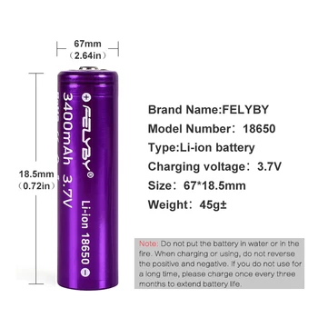 FELYBY 4 BUC 18650 3.7 v li-ion baterie reîncărcabilă litiu au accu Original Nou li-ion 18650 3400mAh