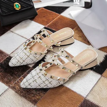 Vara Femeile toc Pătrat Papuci de Alunecare Pe Catâri Designeri de Brand Nou 2020 de Moda de Lux Nit T-curea de Diapozitive Alunecare Pe Sandale