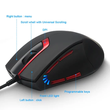 Rocketek USB Mouse de Gaming 4000 DPI, 8 butoane, design ergonomic pentru desktop accesorii de calculator programabil soareci gamer PC lol