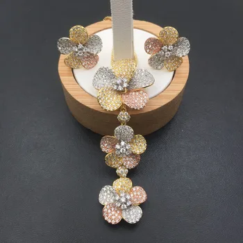 Lanyika Set de Bijuterii la Modă de Lux pe Timp Clasic Flori Zircon Micro Placat cu Colier cu Cercei de Mireasa Pop de Mireasa cele mai Bune Cadouri