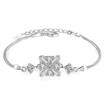 ModaOne Noua Moda de Lux Argint 925 Cristal Cub Patru Gheare Zircon Caseta Bratari de Lanț & Brățări pulseira