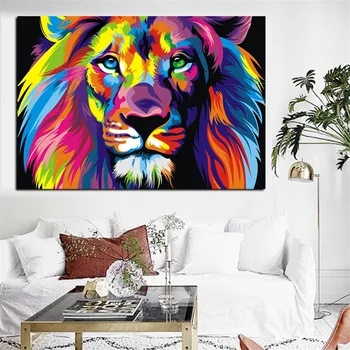 Modern Culoare cap de leu Animal Pictura in Ulei pe Panza, Postere si Printuri Cuadros de Arta de Perete Imaginile Pentru Camera de zi