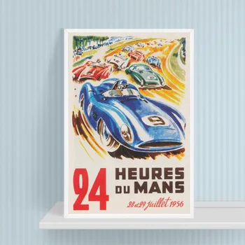 Le Mans Cursa De 24 De Ore De Epocă Cursa De Automobile Printuri 1956 Masina Sport De Curse Franța Arta De Perete Panza Pictura Băieți Cameră Decor