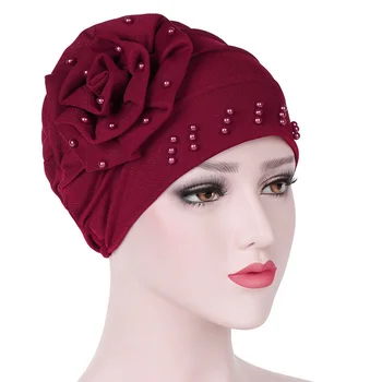 Pearl Floare India Cap Pălărie Beanie pentru Femei din Bumbac Pălărie Musulman Doamna cu Pălărie de Moda Cancer Chimioterapie Pălării pentru Femei 12colors