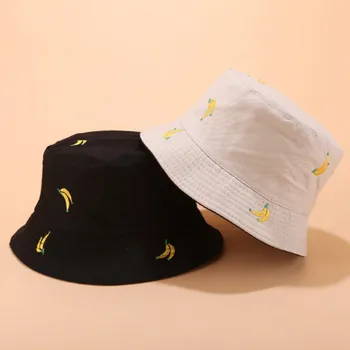 Banana Reversibile Găleată Pălărie Hip Hop Femei, Două Laterale Poarte Fructe Broderie Primăvară Panama Femeie Din Bumbac De Pescuit Palarie De Vara Palarie De Soare
